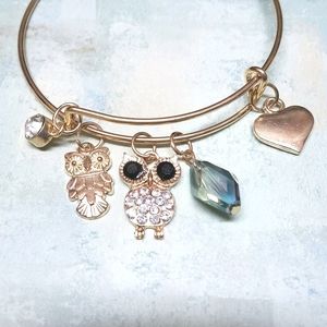 Bangle charm bracelet with Owl charms